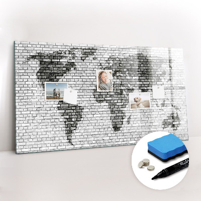 Magnetic board for writing Brick wall world map