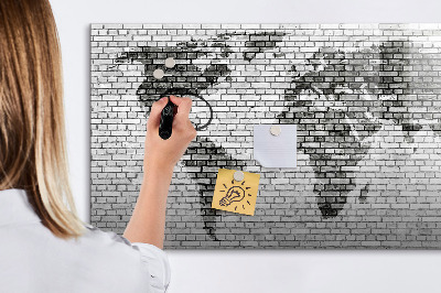 Magnetic board for writing Brick wall world map