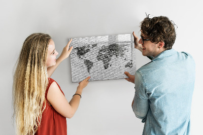 Magnetic board for writing Brick wall world map