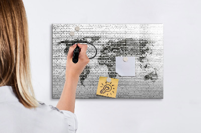 Magnetic board for writing Brick wall world map