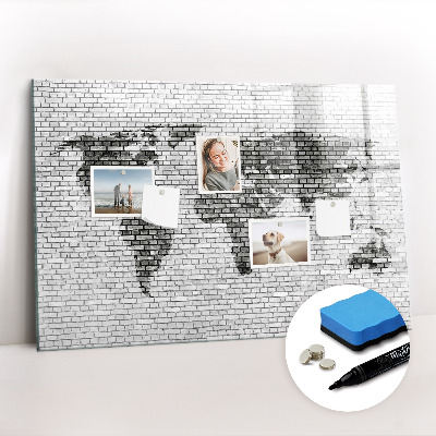 Magnetic dry erase board Brick wall world map