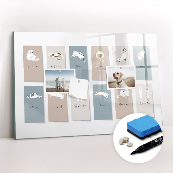 Dry erase magnetic board Cat calendar