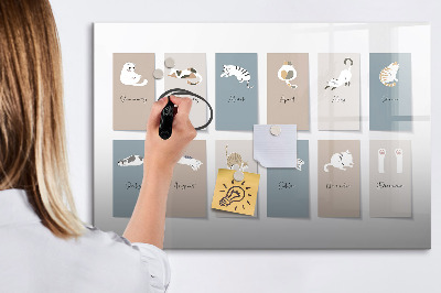 Dry erase magnetic board Cat calendar