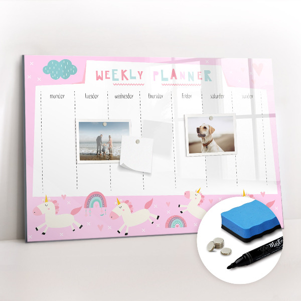 Magnetic writing board with marker Weekly planner for children