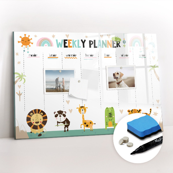 Magnetic dry erase board Weekly planner animals