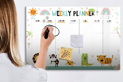 Magnetic dry erase board Weekly planner animals