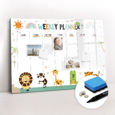 Magnetic dry erase board Weekly planner animals