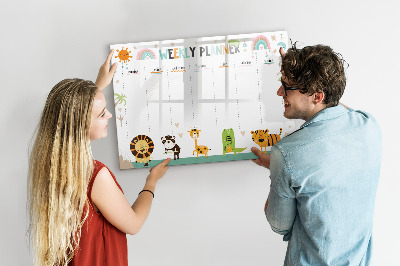 Magnetic dry erase board Weekly planner animals