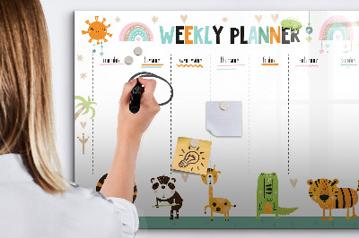 Magnetic dry erase board Weekly planner animals