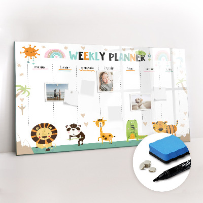 Magnetic dry erase board Weekly planner animals