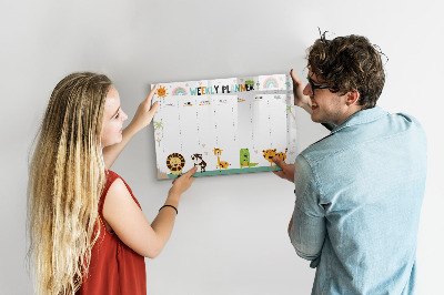 Magnetic dry erase board Weekly planner animals