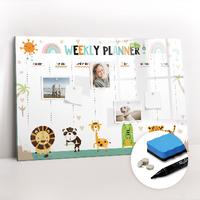 Magnetic drawing board Weekly planner animals