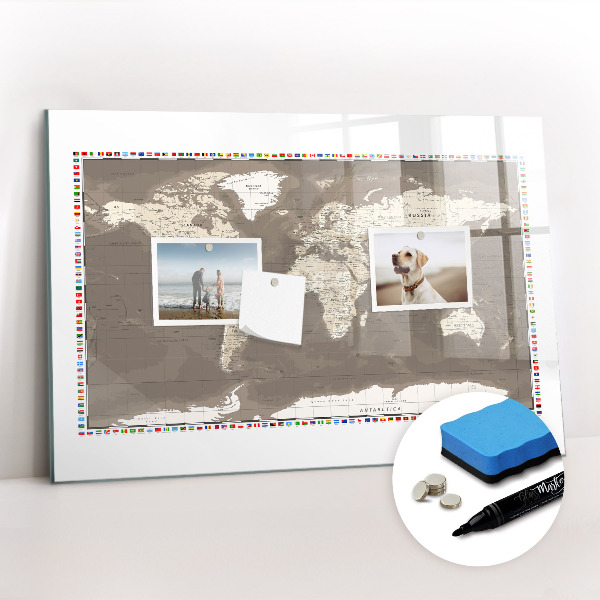 Magnetic dry erase board Brown world map
