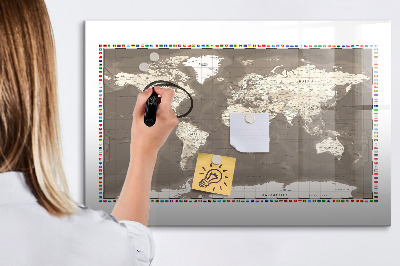 Magnetic dry erase board Brown world map