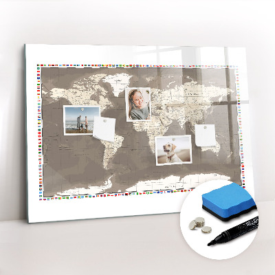 Magnetic writing board Brown world map