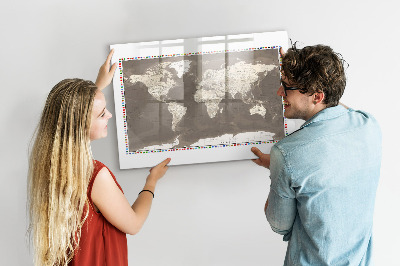 Magnetic writing board Brown world map