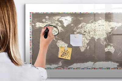 Magnetic dry erase board Brown world map