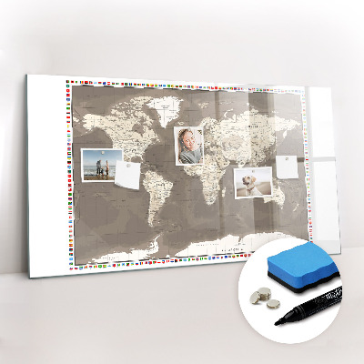 Magnetic writing board Brown world map