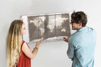 Magnetic dry erase board Brown world map