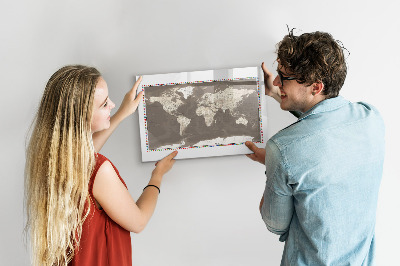 Magnetic writing board Brown world map