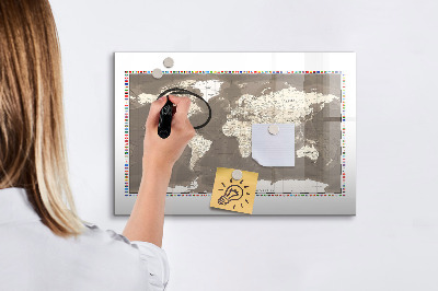 Magnetic writing board Brown world map