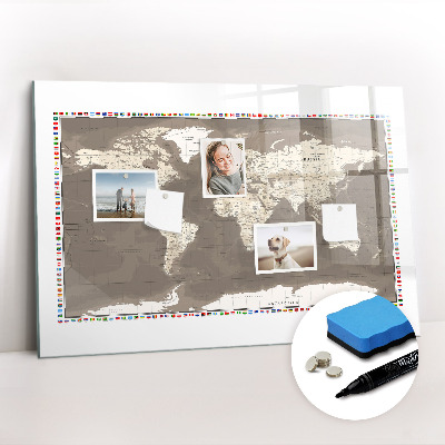 Magnetic writing board Brown world map