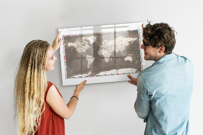 Magnetic writing board Brown world map