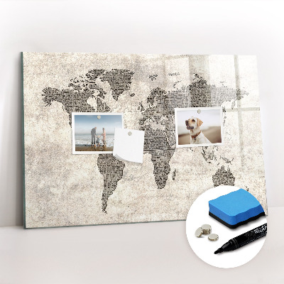 Dry erase magnetic board World map newspaper