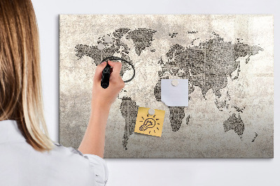 Dry erase magnetic board World map newspaper