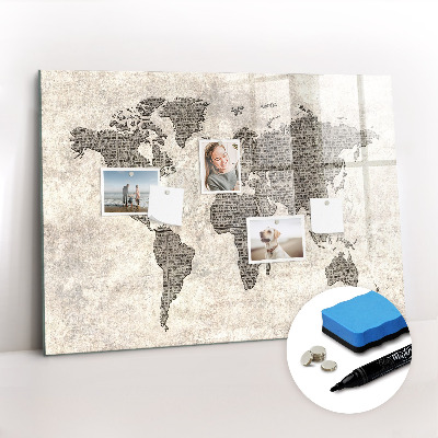 Dry erase magnetic board World map newspaper