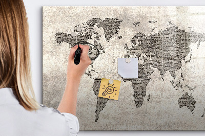 Dry erase magnetic board World map newspaper