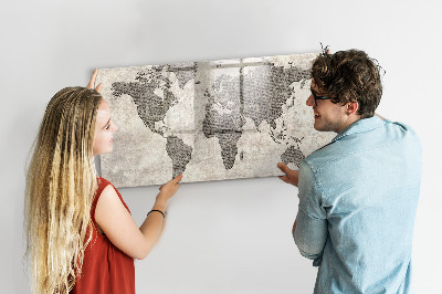 Dry erase magnetic board World map newspaper