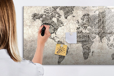 Dry erase magnetic board World map newspaper