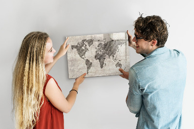 Dry erase magnetic board World map newspaper