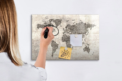 Dry erase magnetic board World map newspaper