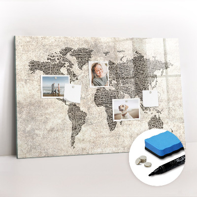 Dry erase magnetic board World map newspaper