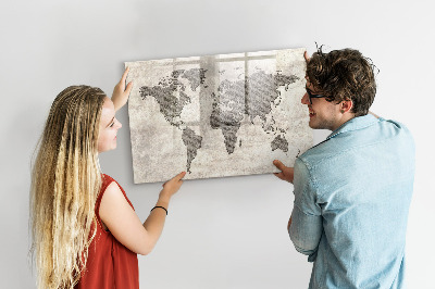 Dry erase magnetic board World map newspaper
