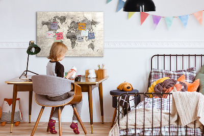 Dry erase magnetic board World map newspaper