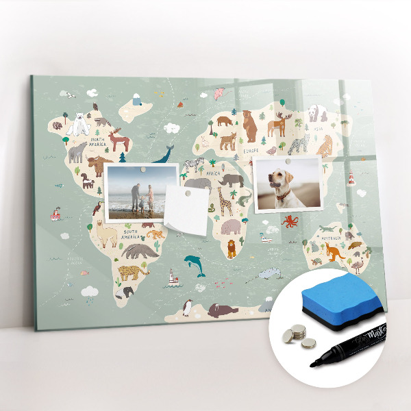 Magnetic dry erase board Animal world map