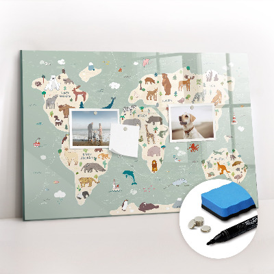 Magnetic dry erase board Animal world map
