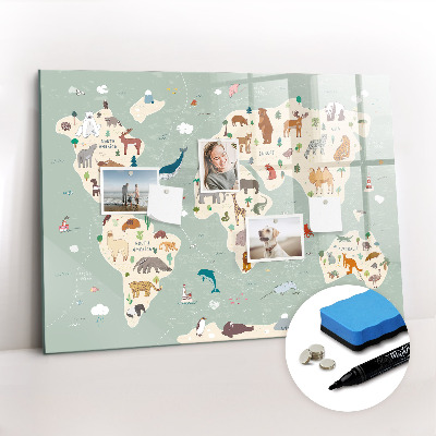 Magnetic dry erase board Animal world map