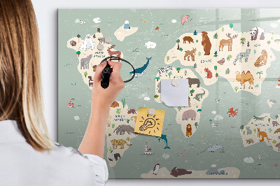 Magnetic dry erase board Animal world map