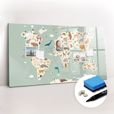 Magnetic dry erase board Animal world map