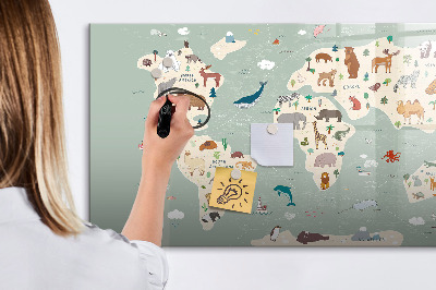 Magnetic dry erase board Animal world map