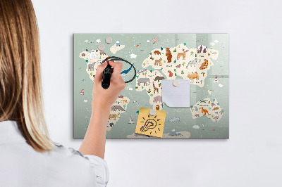 Magnetic dry erase board Animal world map
