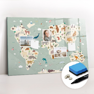 Magnetic dry erase board Animal world map
