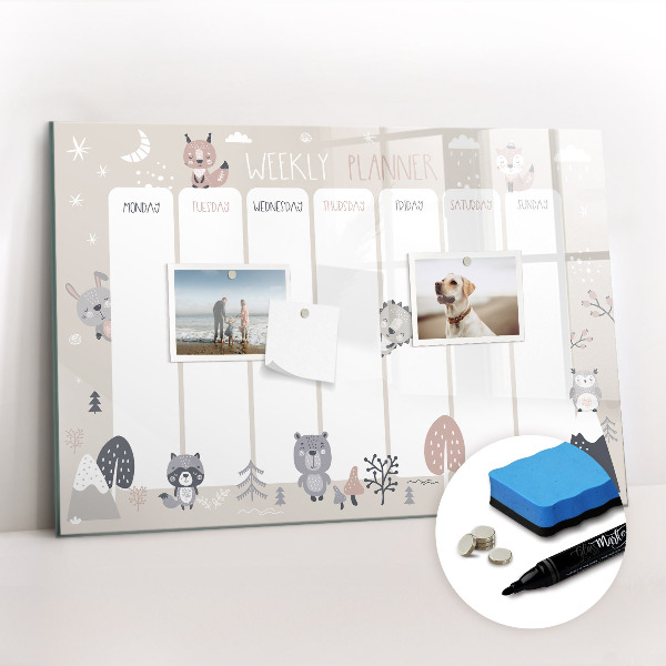 Dry erase magnetic board Animal planner