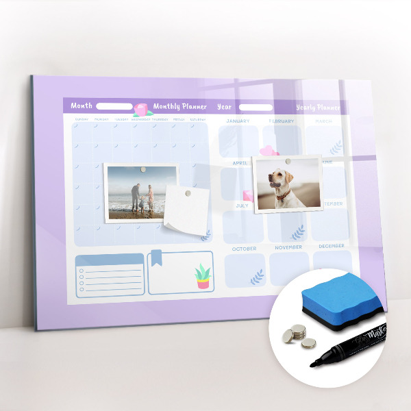 Magnetic dry erase board Pink yearly planner