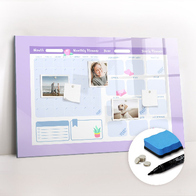 Magnetic dry erase board Pink yearly planner