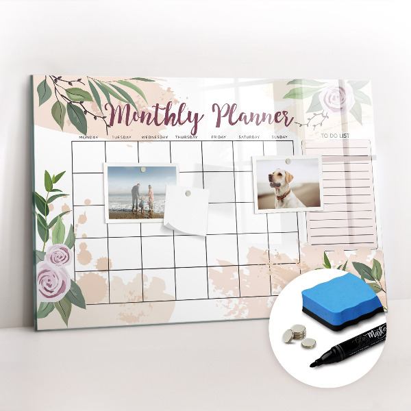 Magnetic dry erase board Pink monthly planner